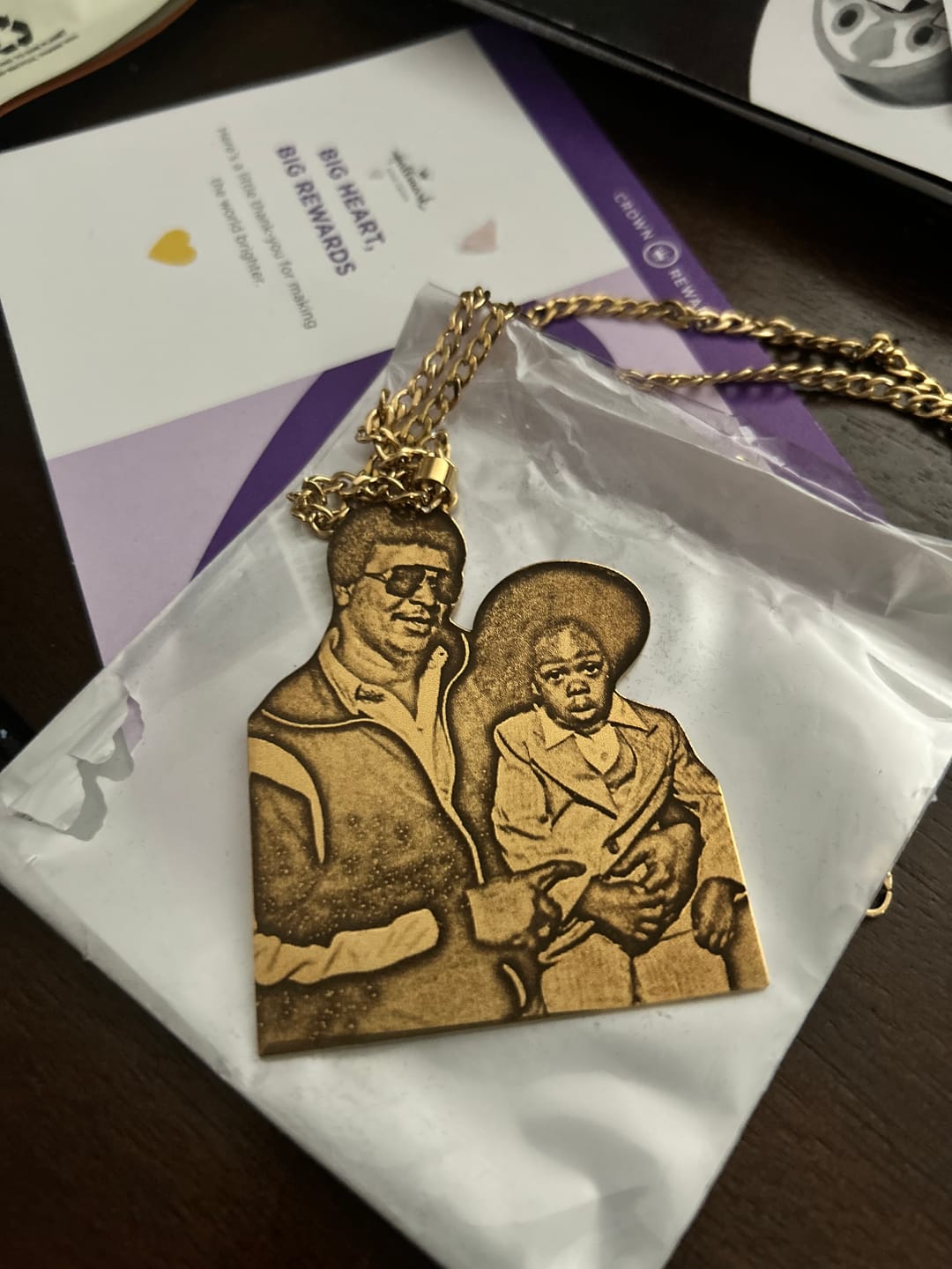 Customer photo review of Custom Photo Engraved Pendant Necklace
