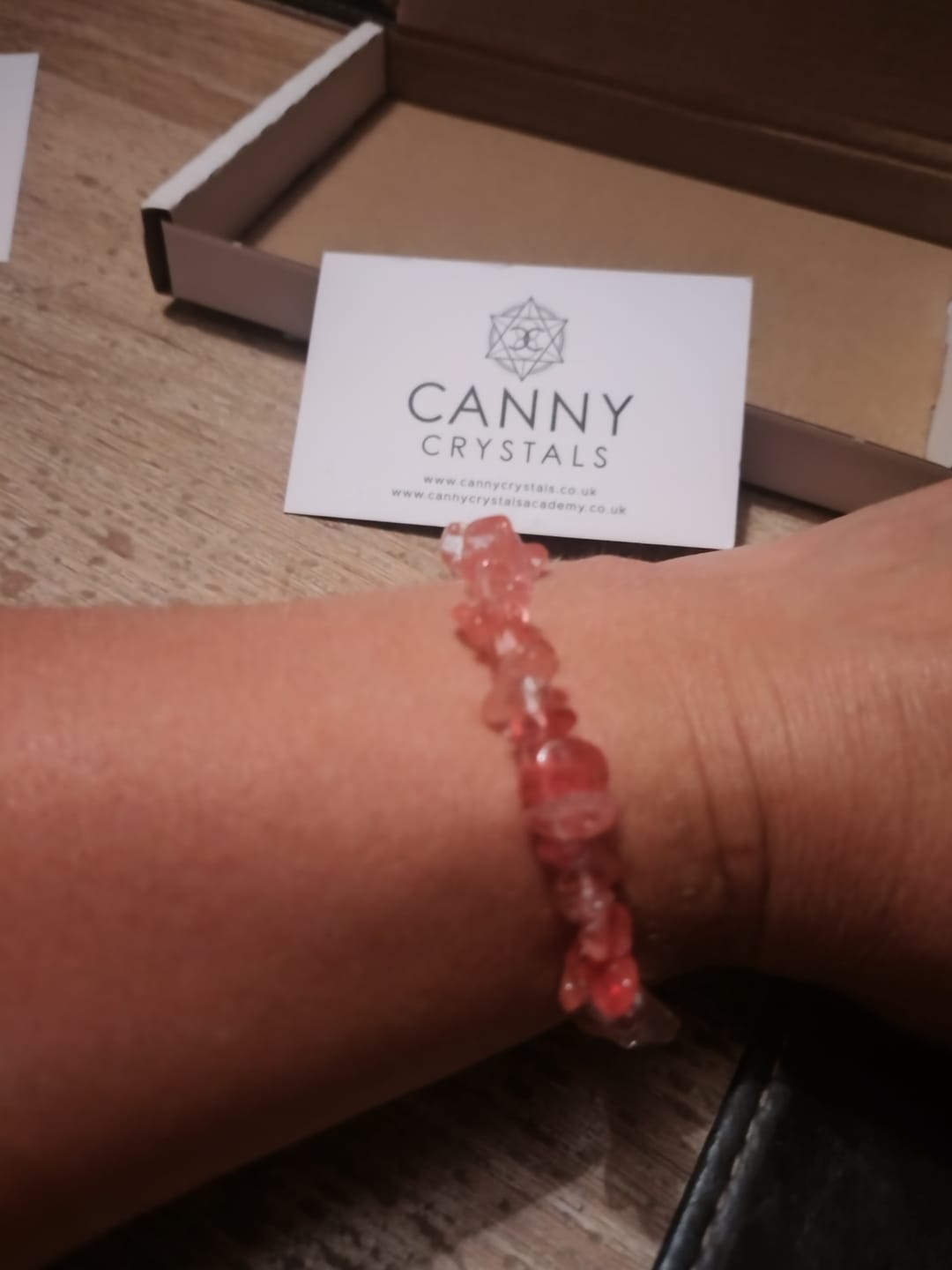 Customer photo review of Cherry quartz - Crystal chip bracelet