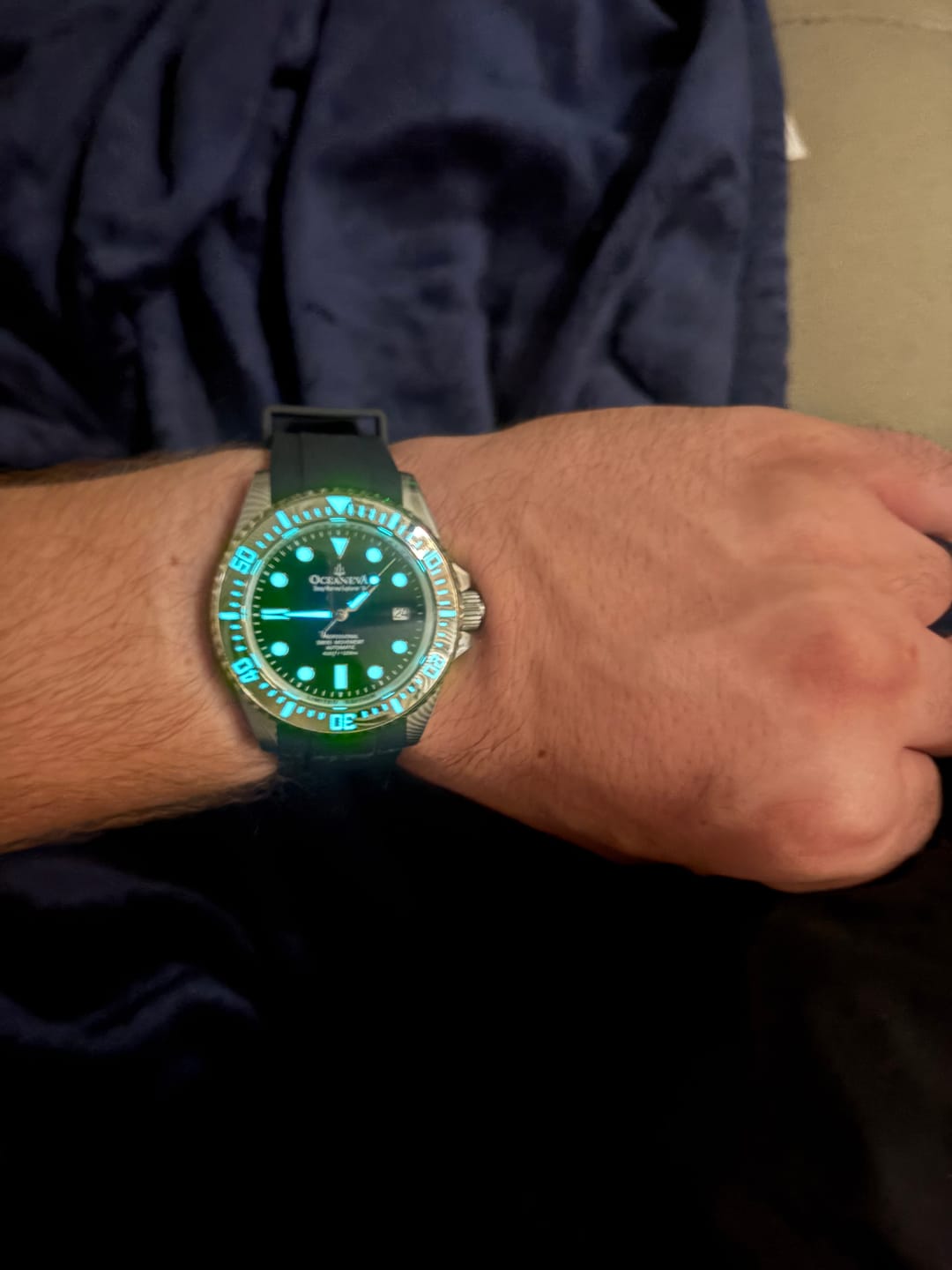 Customer photo review of Oceaneva Mens Deep Marine Explorer II Black Damascus Steel Dial Watch
