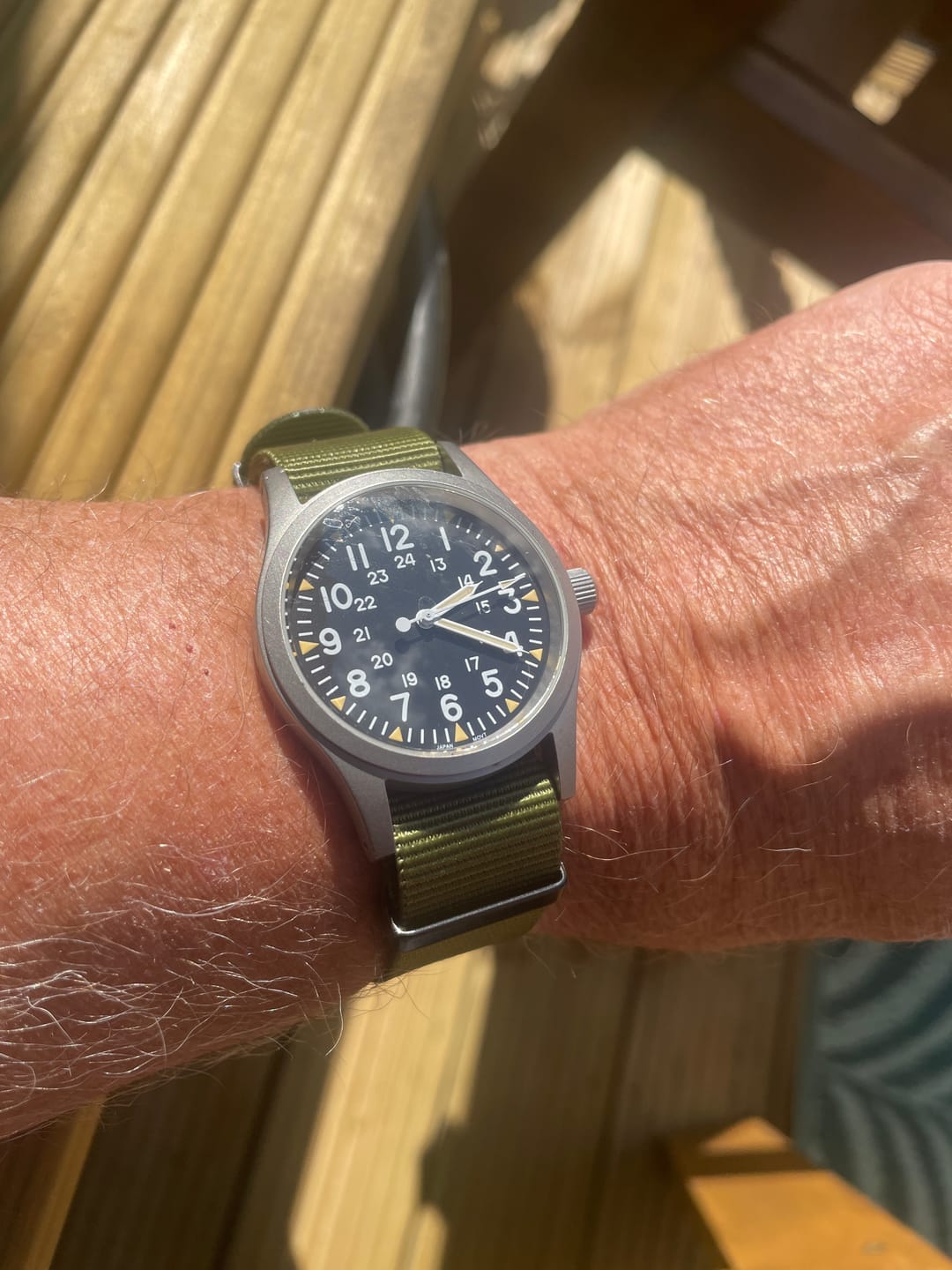 Customer photo review of Classic Military Style Strap - Military Green With Black PVD Buckle and Keepers