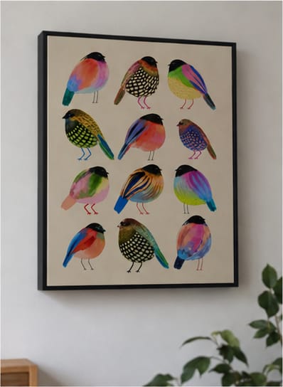 Customer photo review of Colorful Bird Canvas Wall Art – Whimsical Folk Art Bird Painting