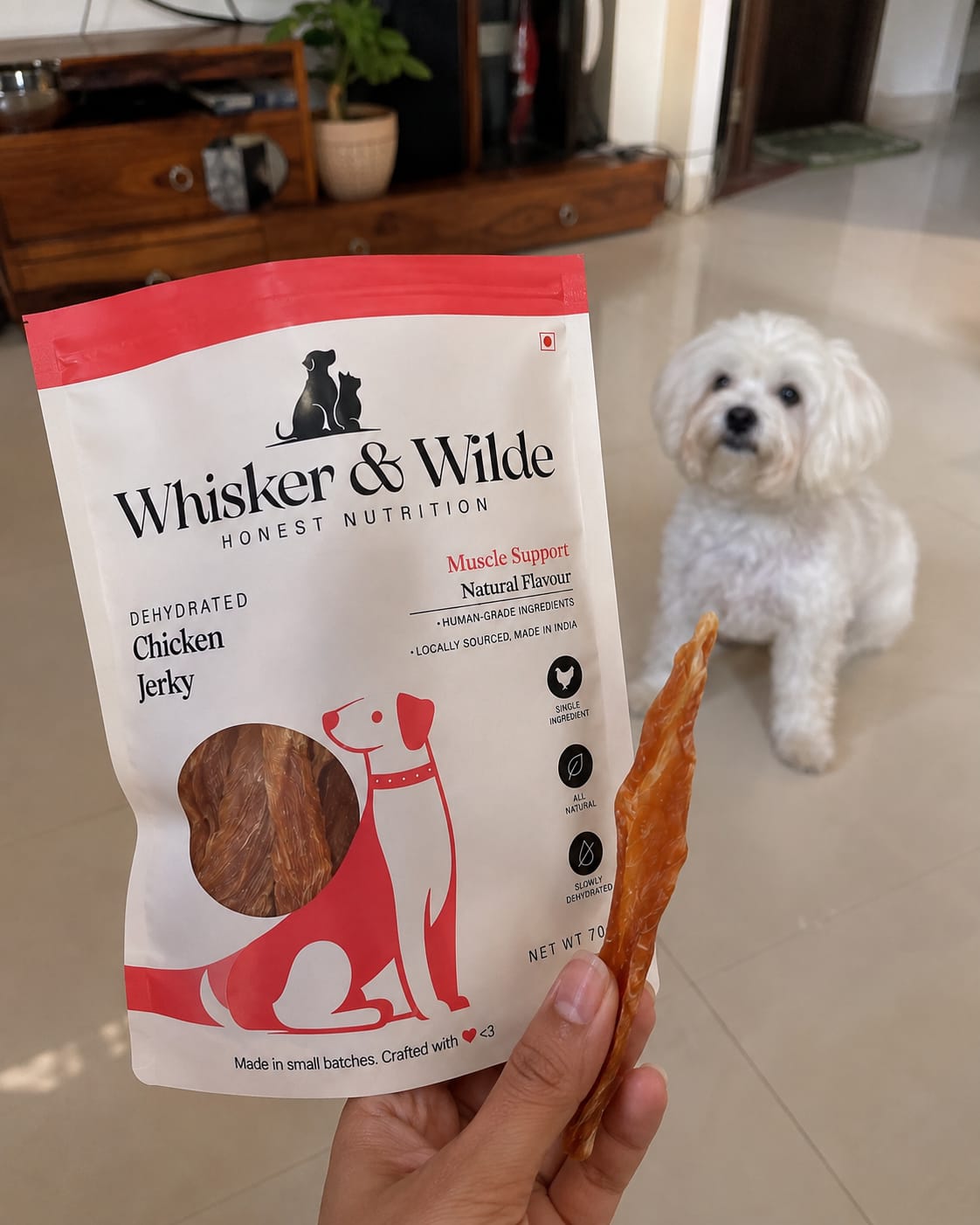 Customer photo review of Dehydrated Chicken Jerky – Original (Dog)