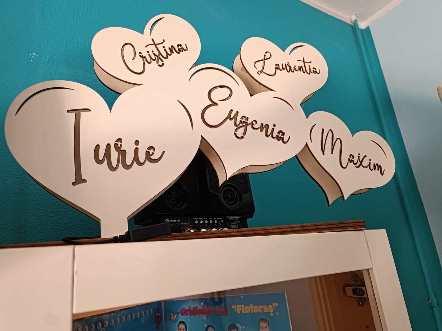 Customer photo review of Lampada Cuori Personalizzata Con Nomi Famiglia o Coppia