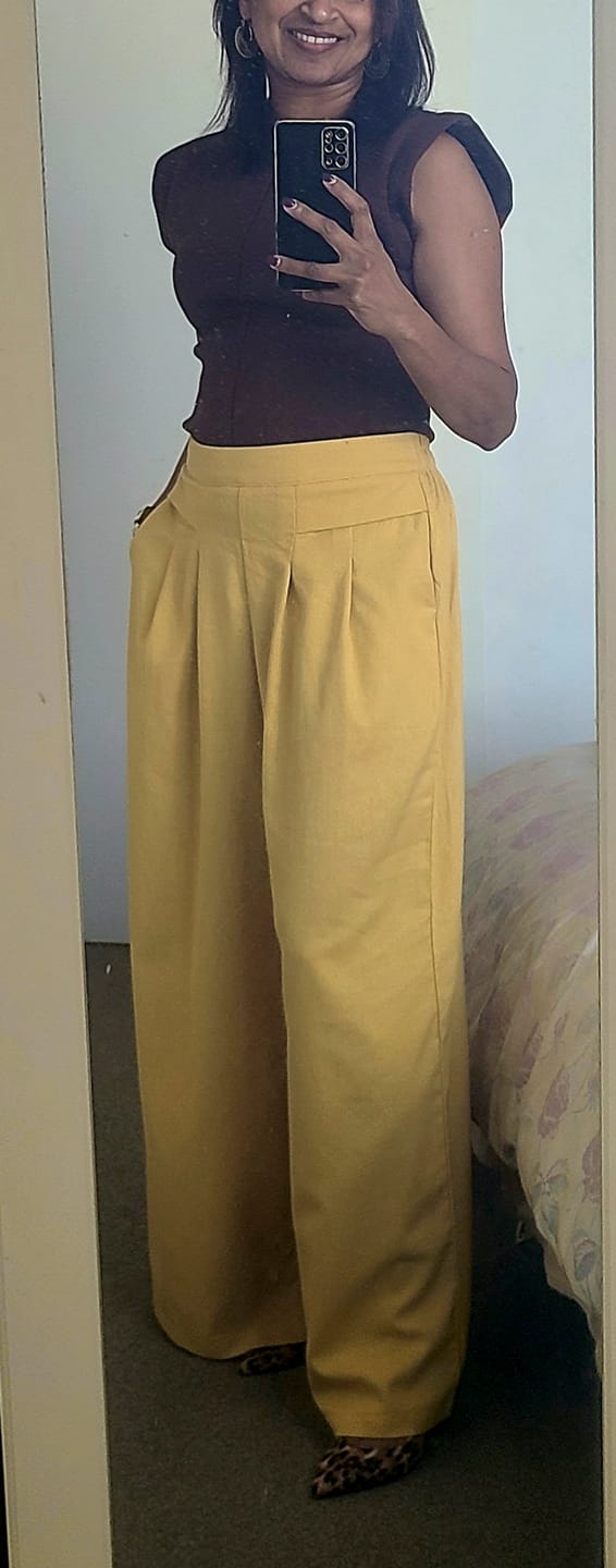 Customer photo review of Buddha Stones Plain Color Cotton Linen High Waist Wide Leg Pants With Pockets