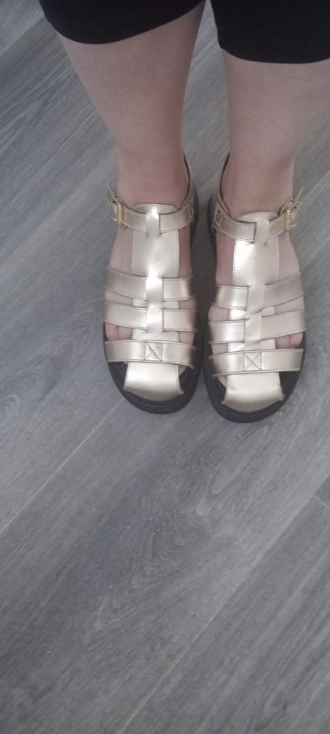 Customer photo review of Gold Cassandra Gladiator Sandals