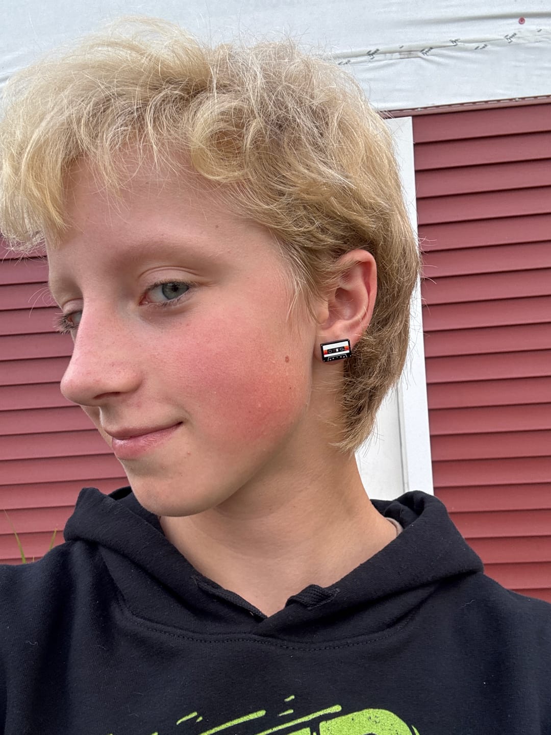 Customer photo review of Cassette Tape Studs Hypoallergenic Earrings for Sensitive Ears with Plastic Posts