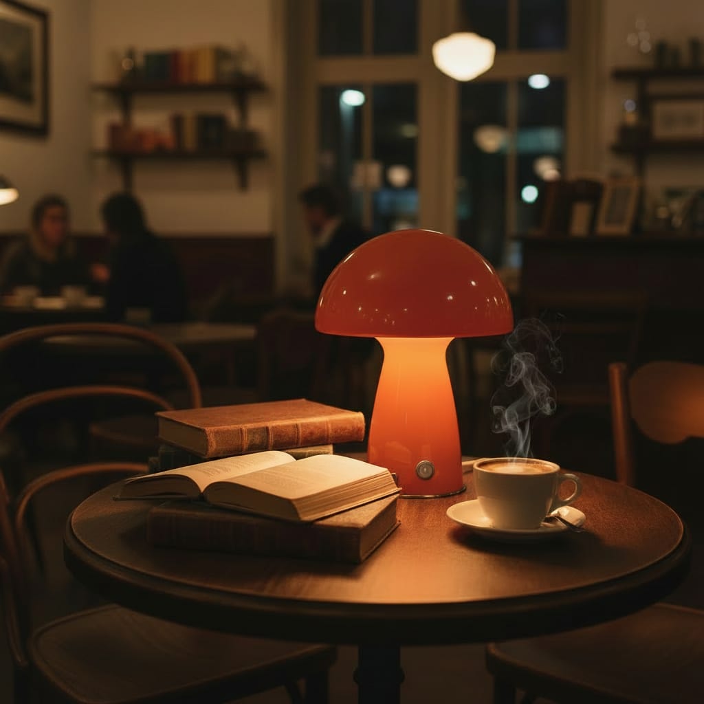 Customer photo review of Bedroom Modern Orange Mushroom Shape Glass Table Lamp