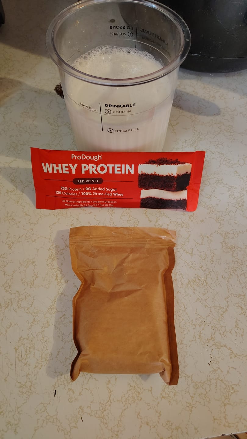 Customer photo review of Whey Protein Powder - Single Serving Sample Stick Packs