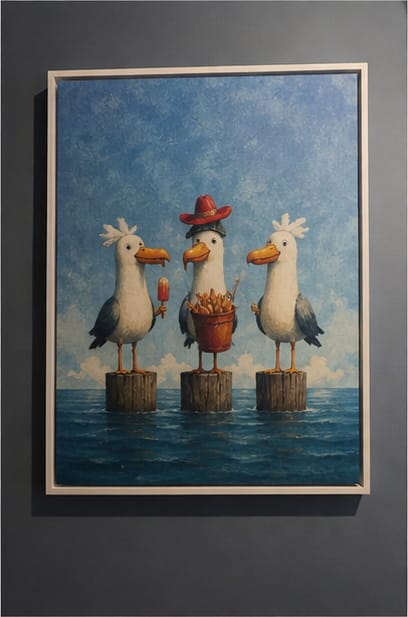 Customer photo review of Funny Seagull Canvas Wall Art