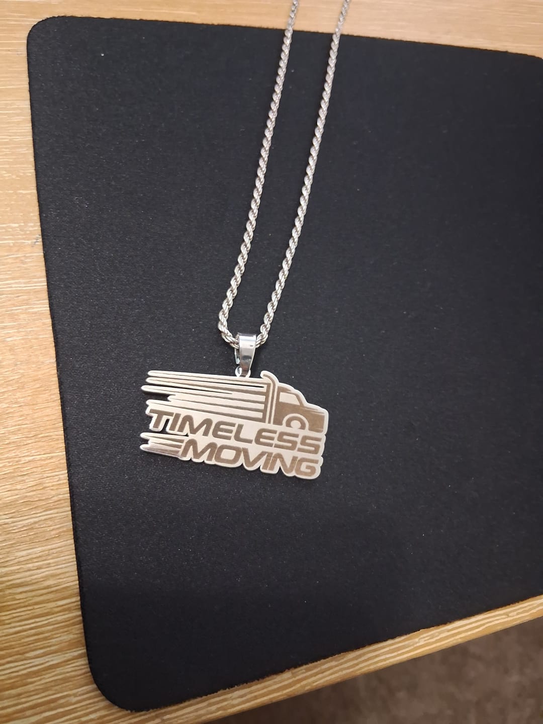 Customer photo review of Custom Logo Engraved Photo Pendant Necklace