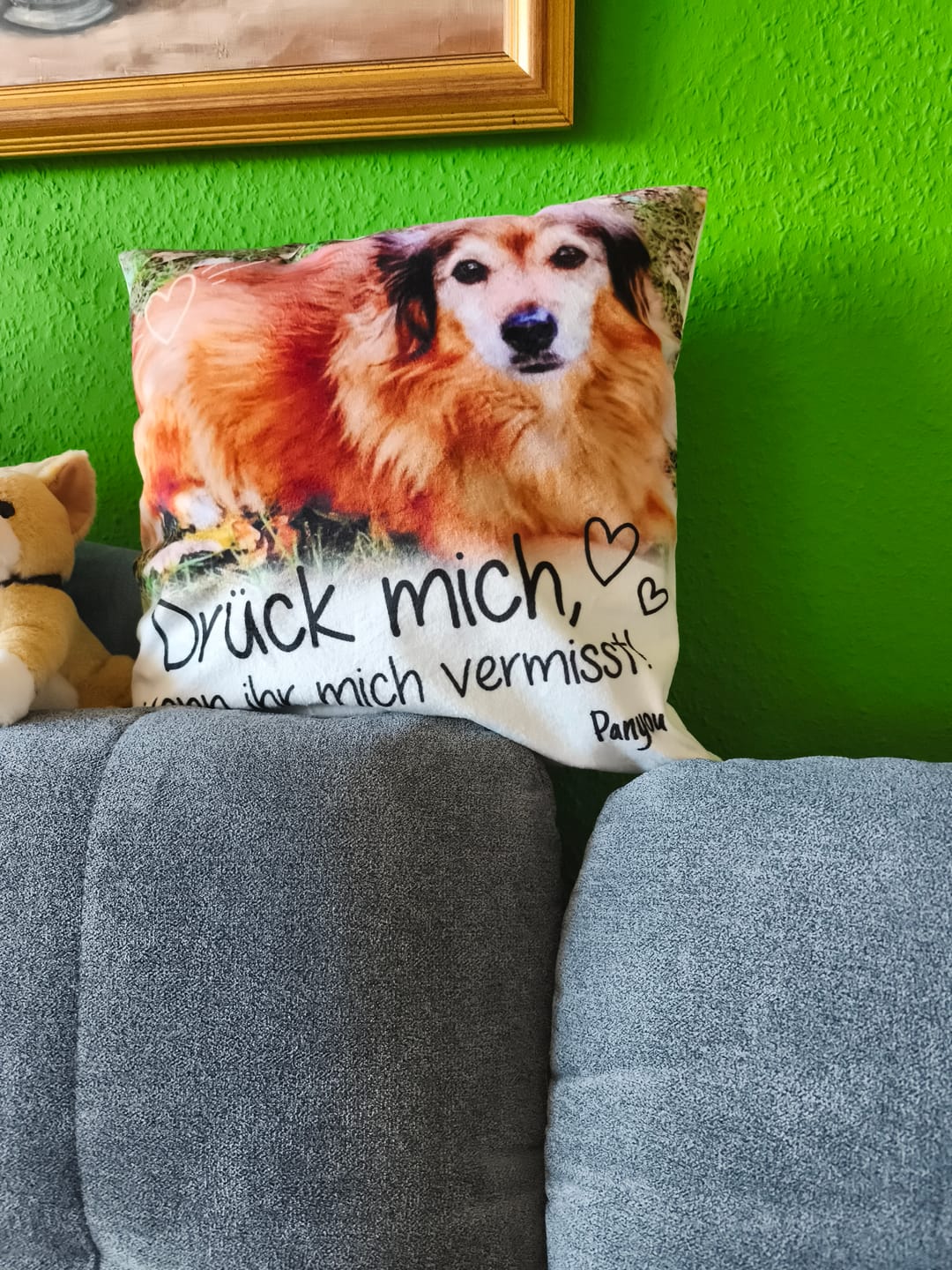 Customer photo review of Personalisiertes Kissen - Drück mich, wenn du mich vermisst