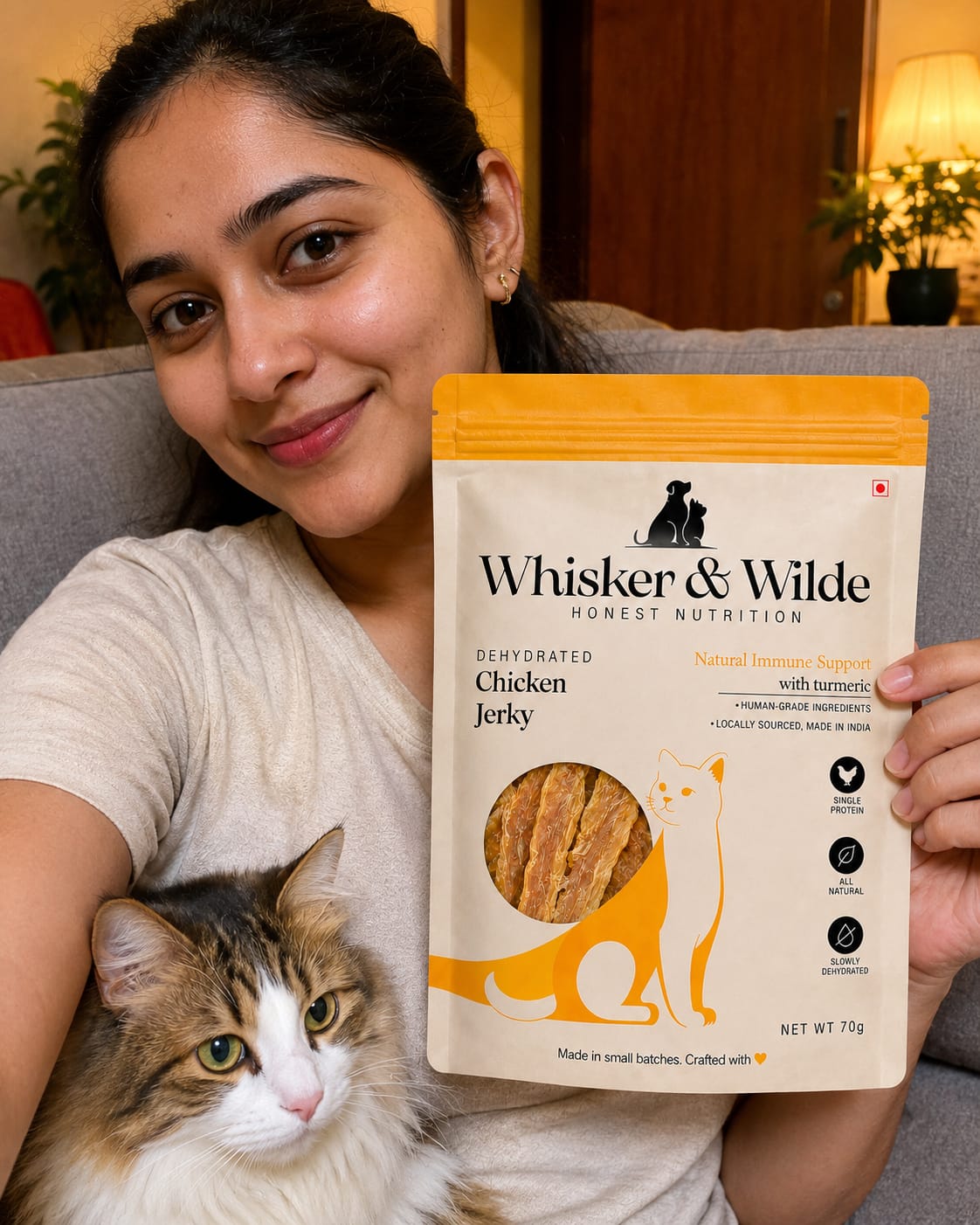 Customer photo review of Dehydrated Chicken Jerky – Turmeric (Cat)