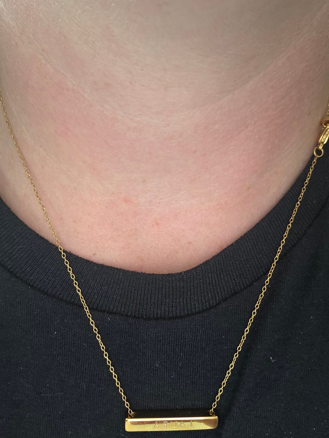 Customer photo review of 3cm Letter Bar Necklace in Gold Horizontal