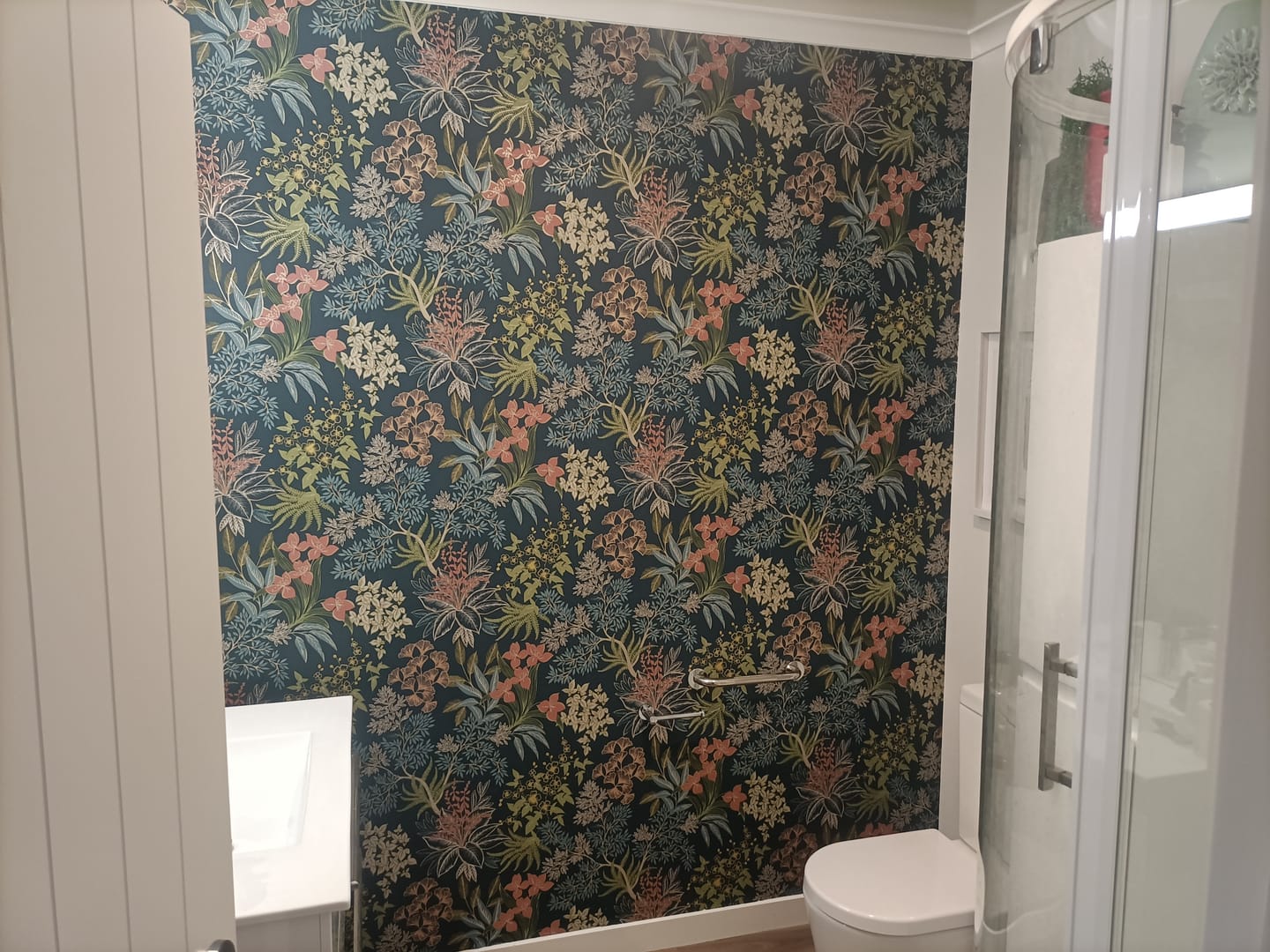 Customer photo review of Full Bloom – Metallic Foliage Wallpaper – Teal
