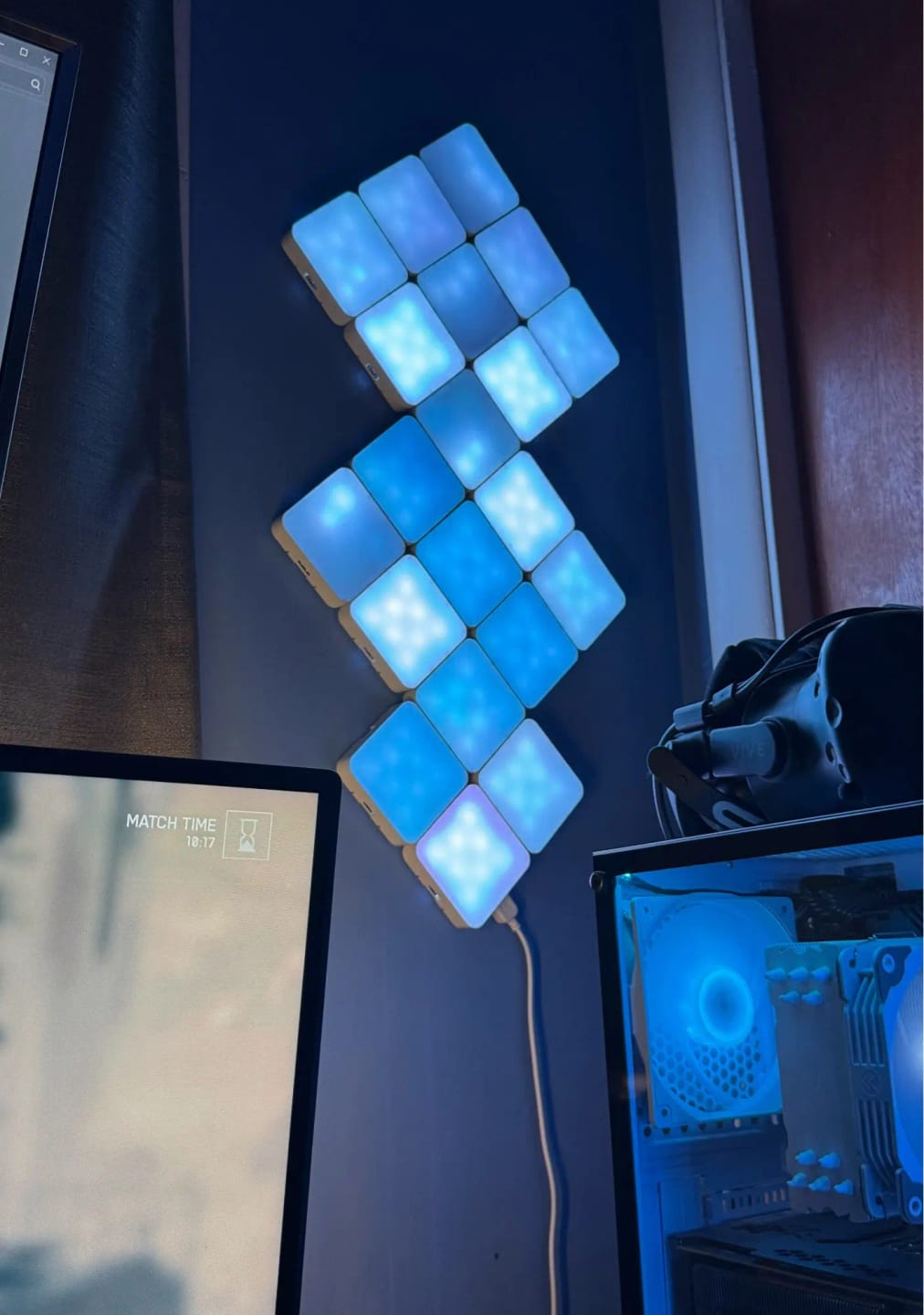Customer photo review of Smart Splicing Quadrilateral LED Wall Lights - DIY RGB Panel Lights with Music Sync for Gaming Room & Bedroom Decor