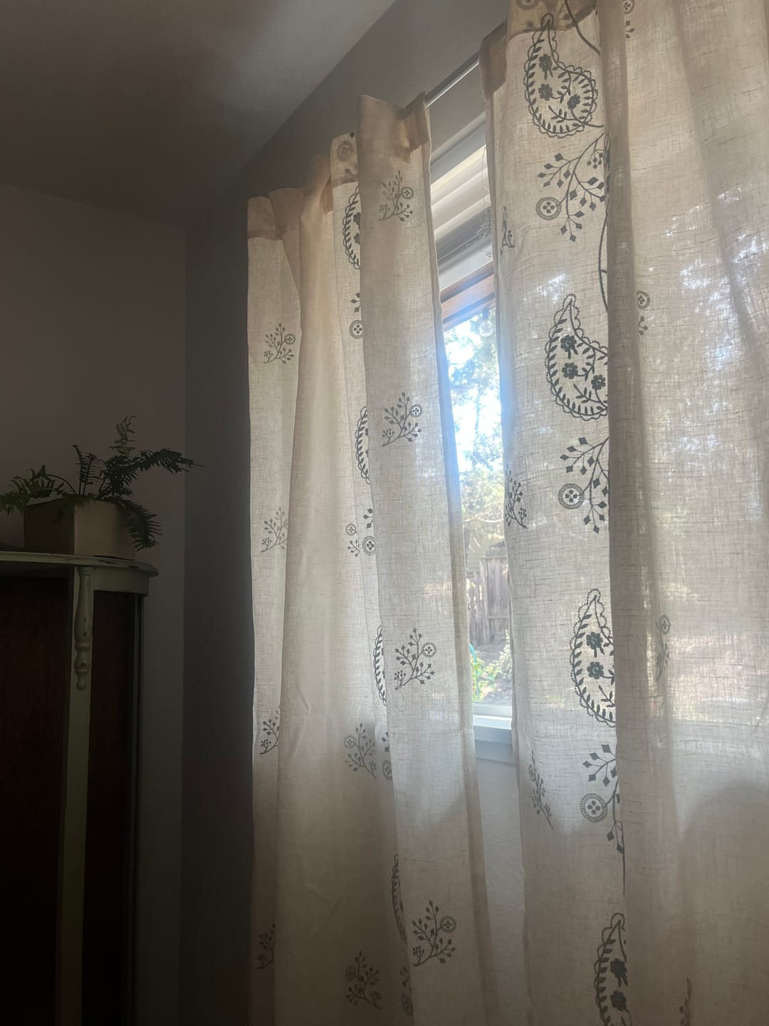 Customer photo review of Embroidered Floral Paisley Vine Linen Blend Curtains (2 Panels)