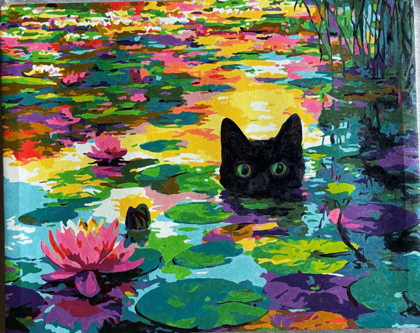 Customer photo review of A Water lilies cat | Paint by Number