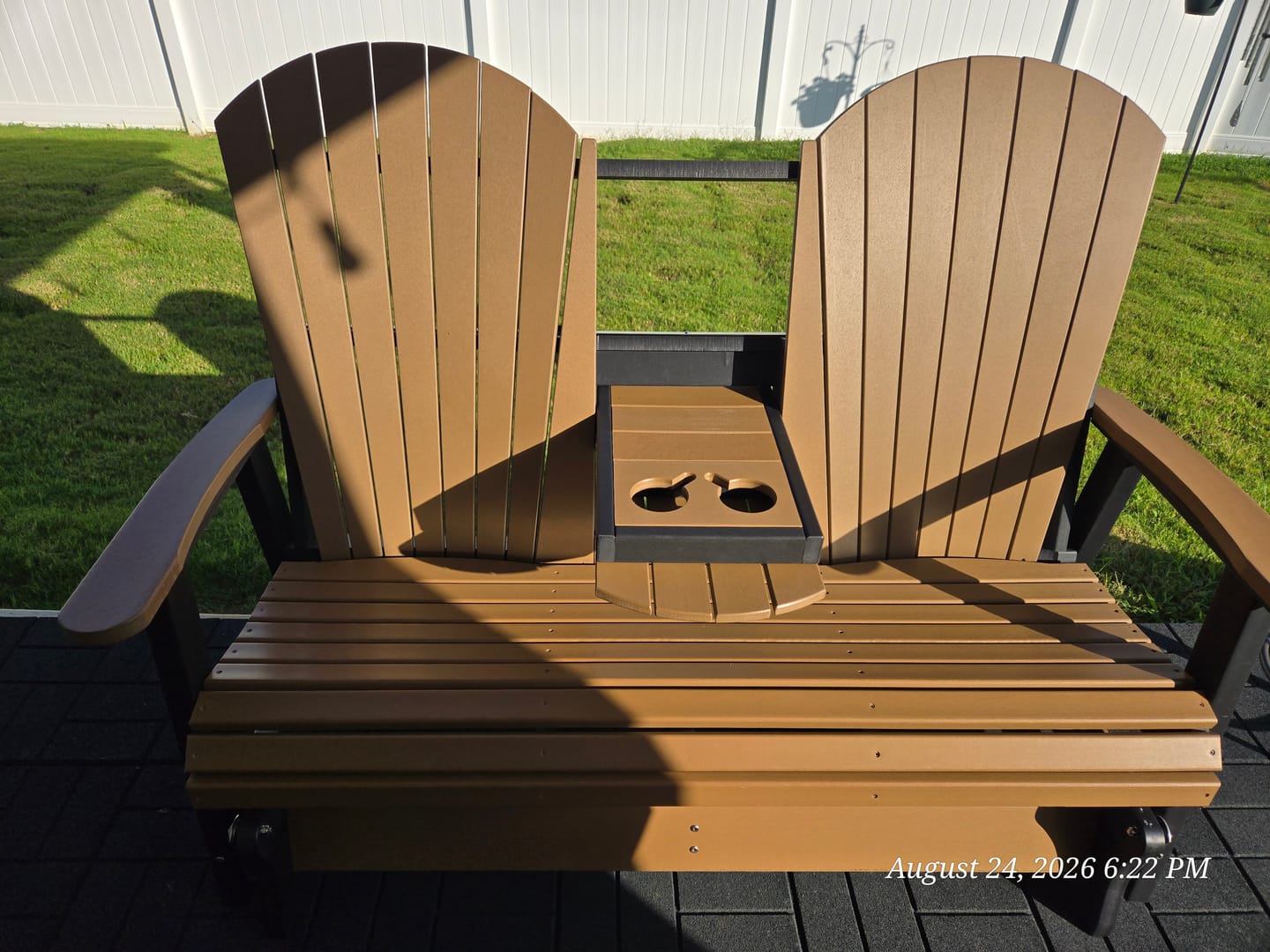 Customer photo review of Classic Adirondack 5'ft Glider Console with Cupholders