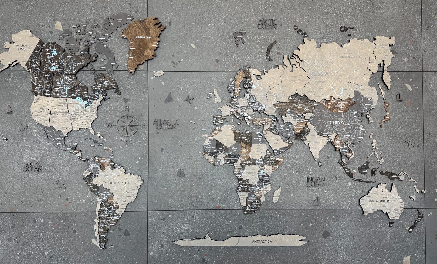 Customer photo review of 3D Wooden World Map - Loft Style