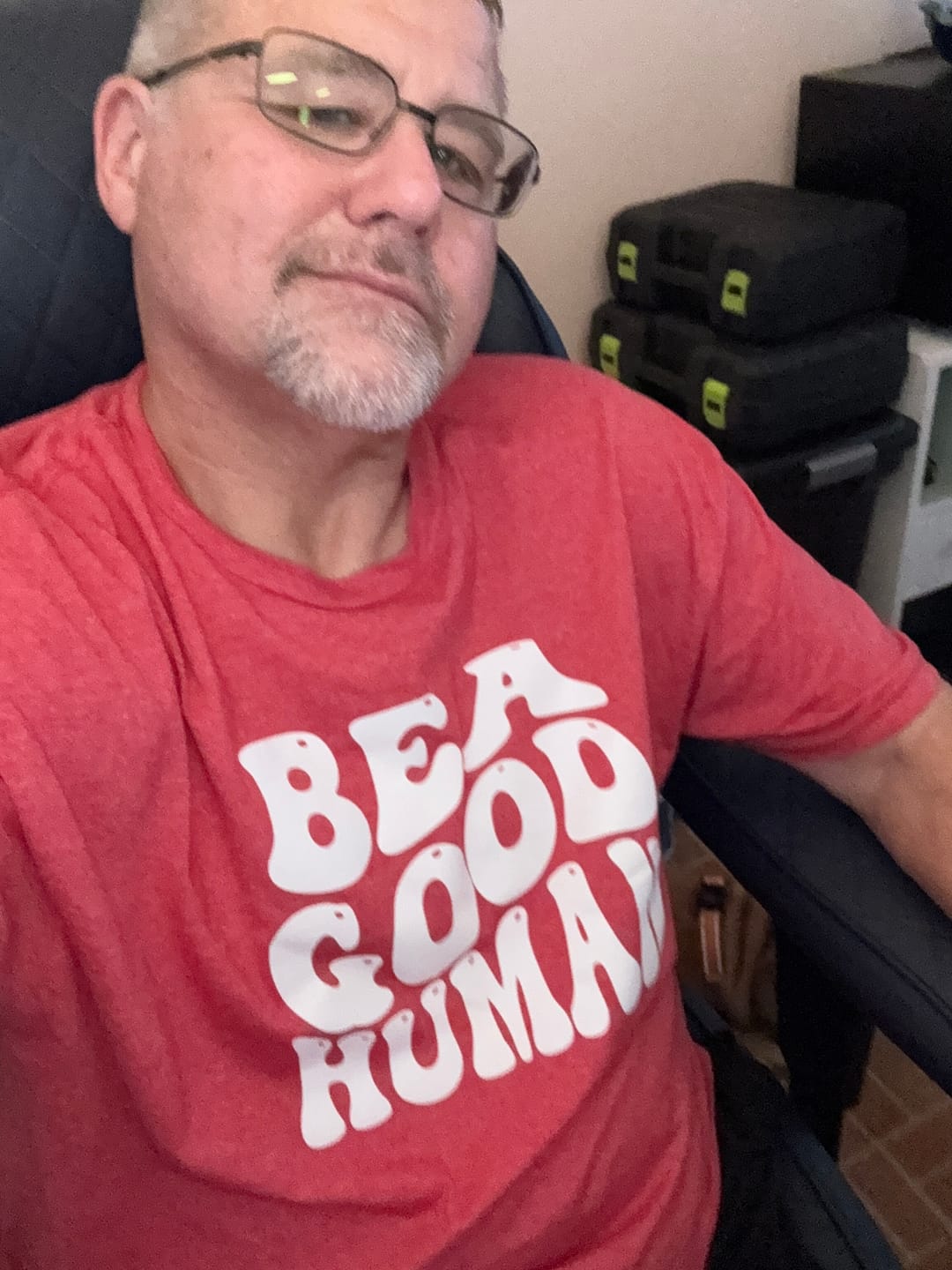 Customer photo review of Be A Good Human Groovy White Print Tee