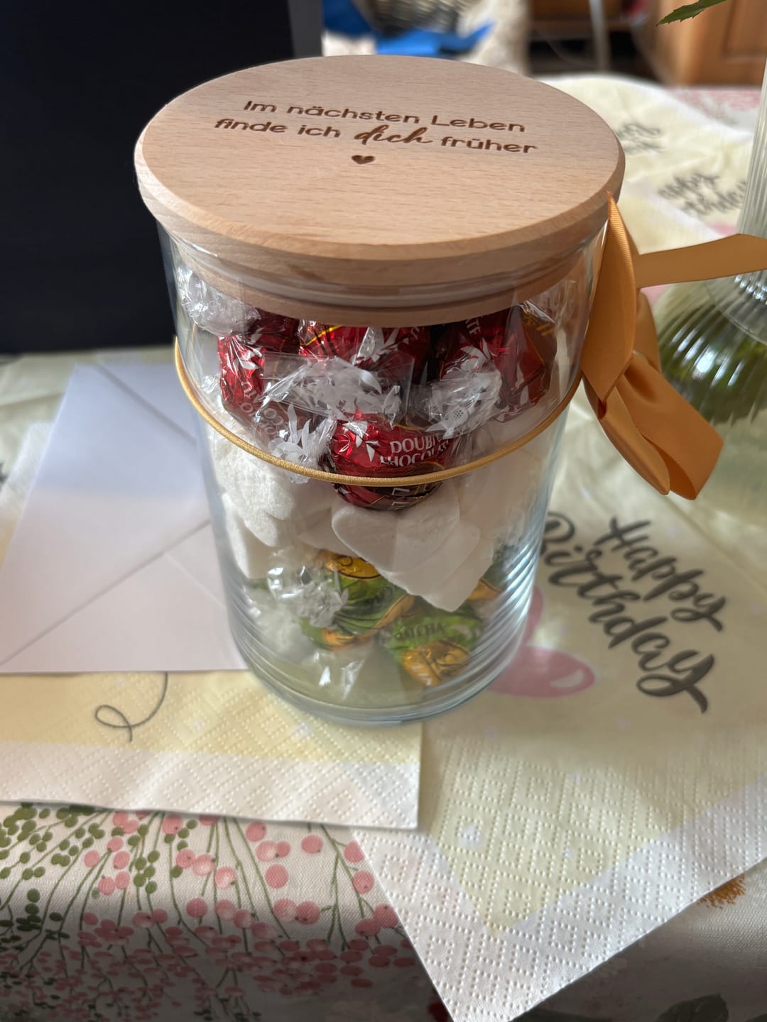 Customer photo review of Geschenk-Glas "Im nächsten Leben finde ich dich früher"