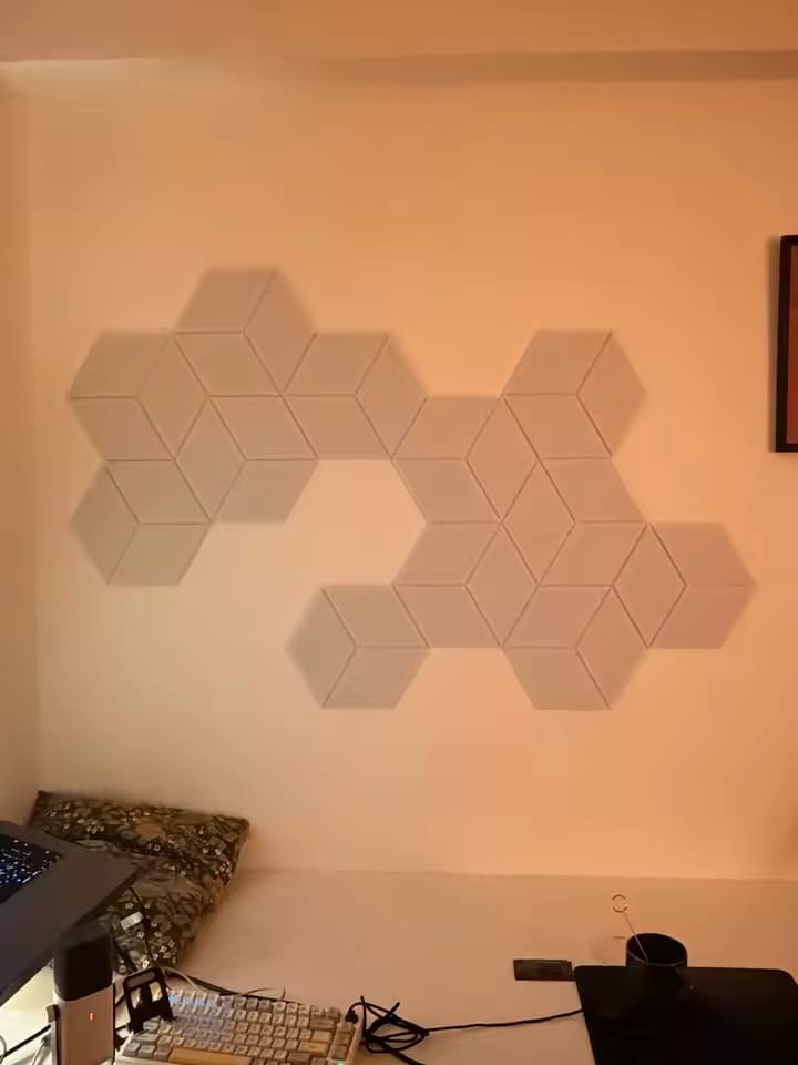 Customer photo review of Panneaux Acoustiques Muraux Hexagonaux – Mousse Absorbante Auto-Adhésive, Lot de 12