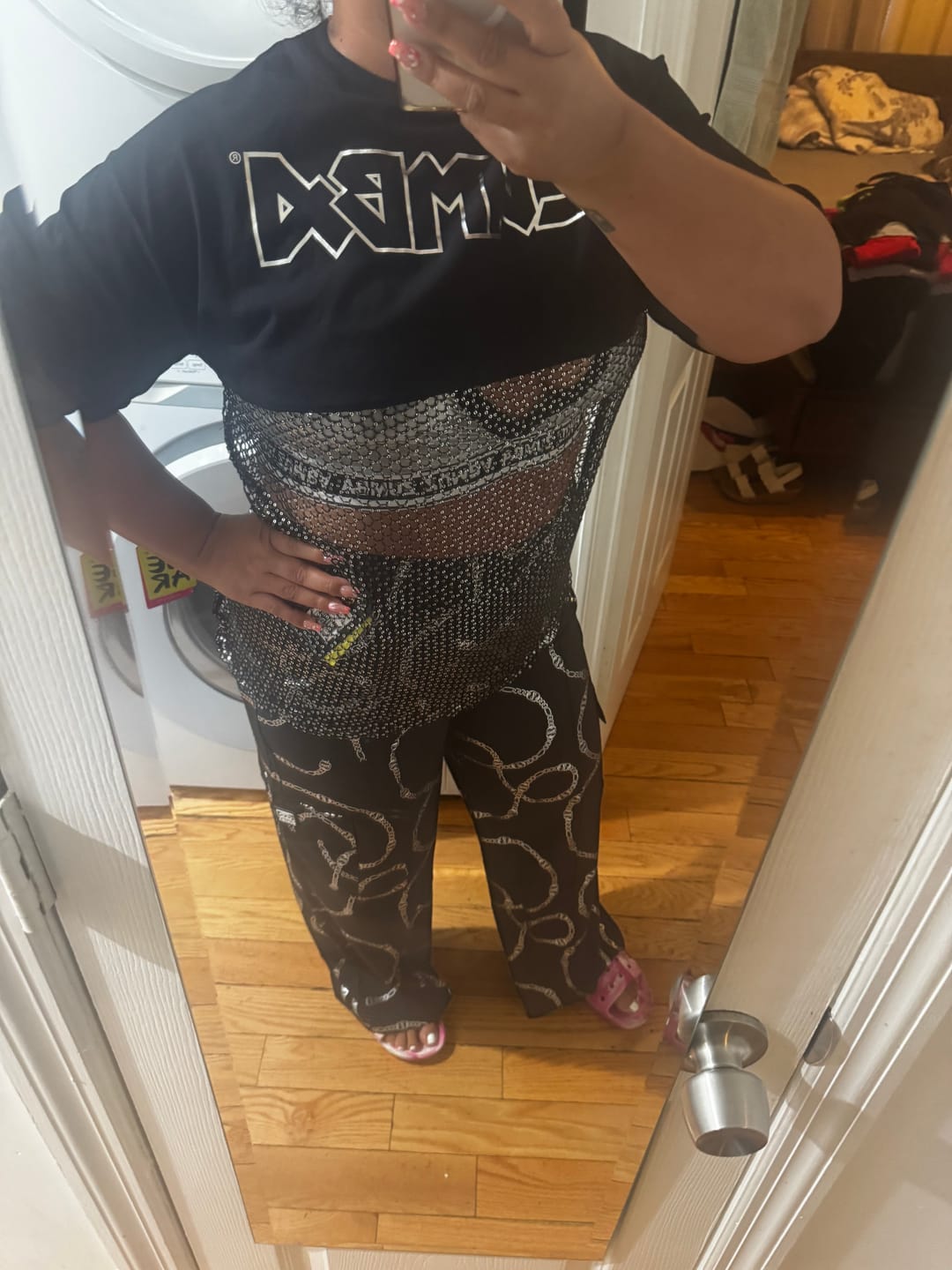 Customer photo review of Rock 'n' Roll Oversized Long Mesh Top