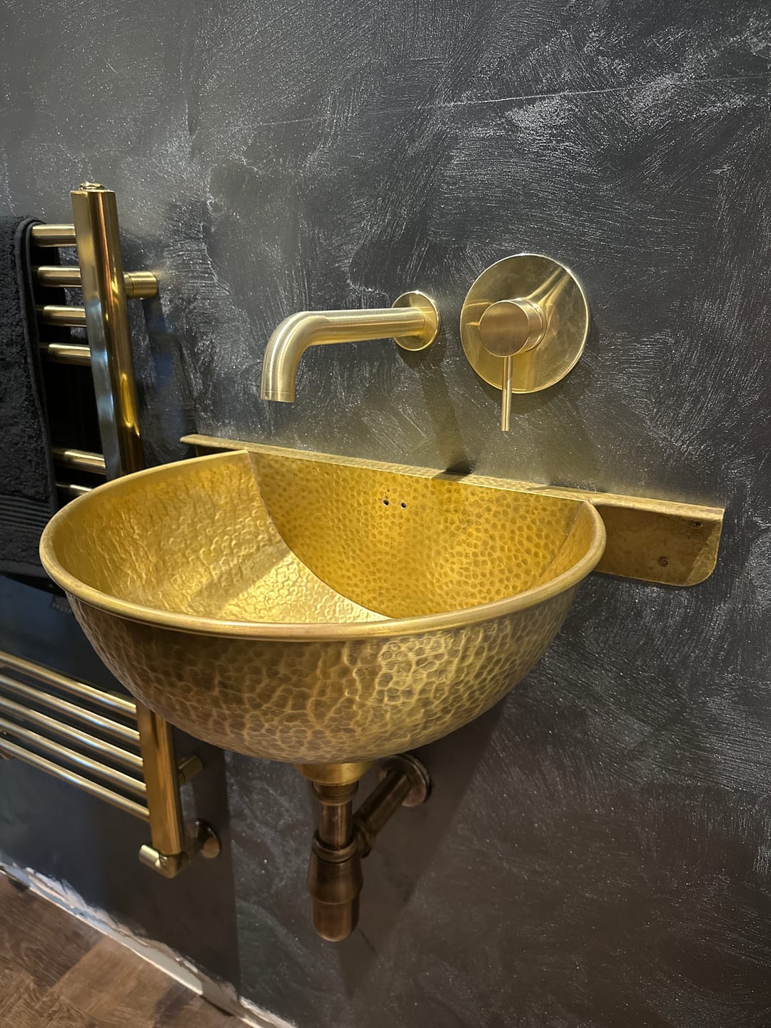 Customer photo review of Unlacquered Brass Wall Mounted Sink – Handmade Hammered Brass Basin