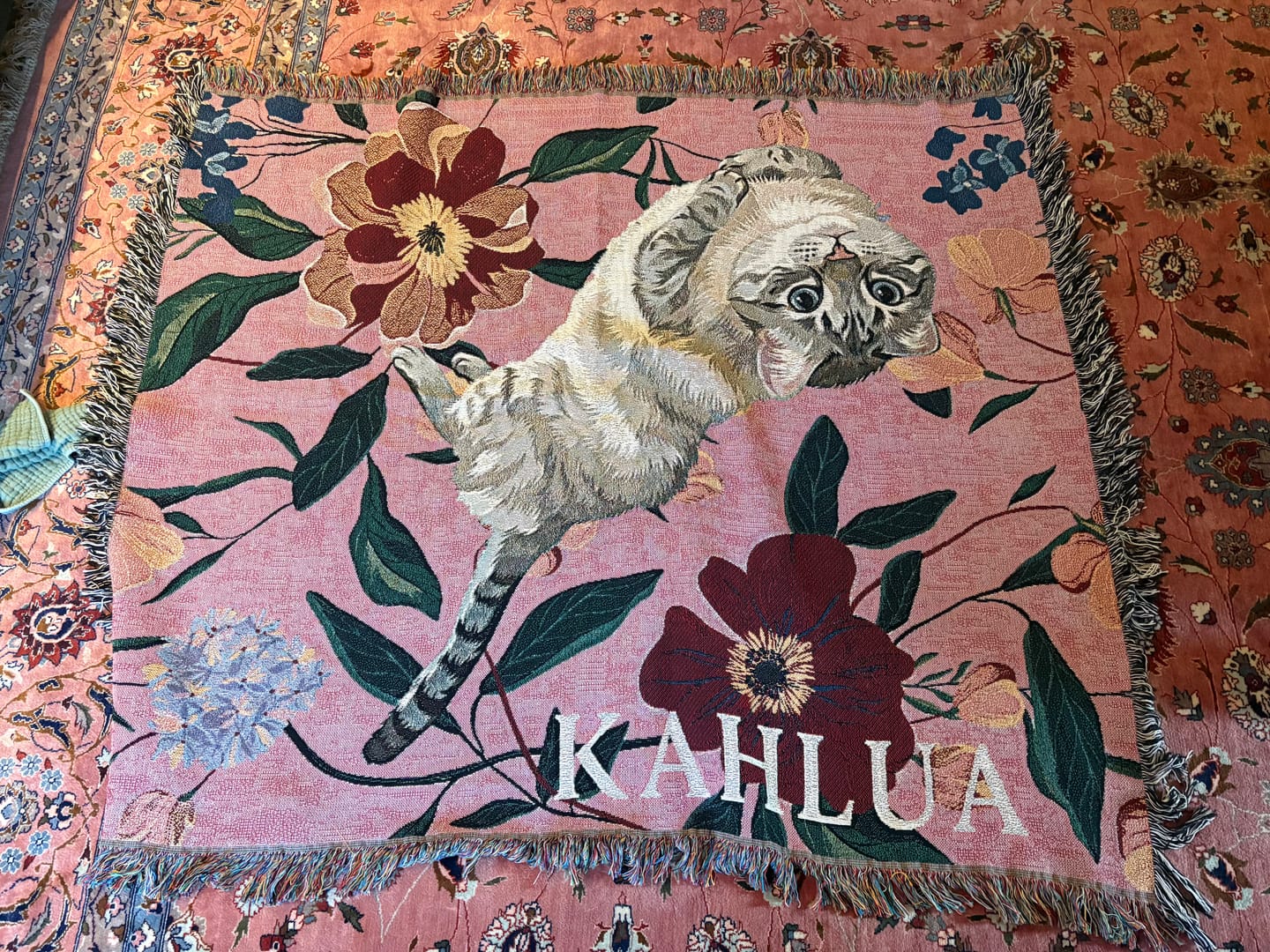 Customer photo review of Heirloom Pet Throw Blanket - Mauve Floral