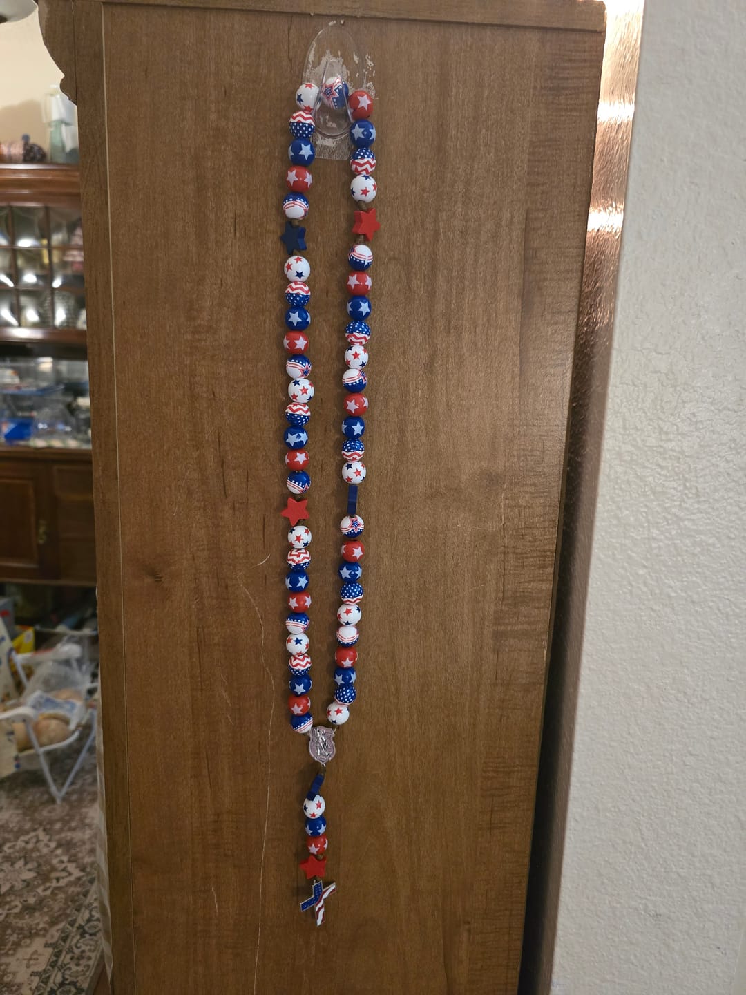 Customer photo review of FREE Today: Patriotic American Flag Cross Rosary with Red White Blue Stars & Stripes Beads