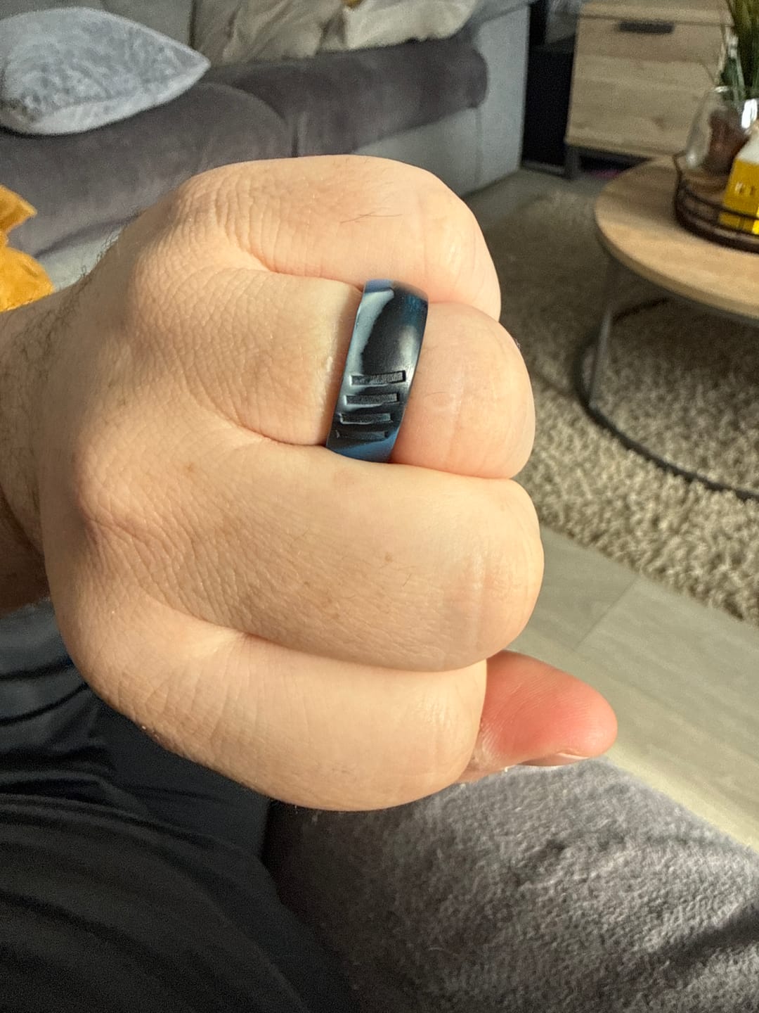 Customer photo review of botthms Blue Camo Stripes Silicone Ring