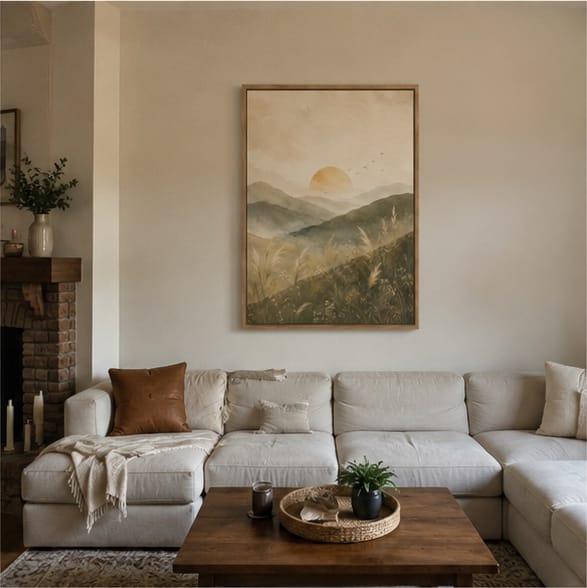 Customer photo review of Neutral Mountain Sunrise Canvas