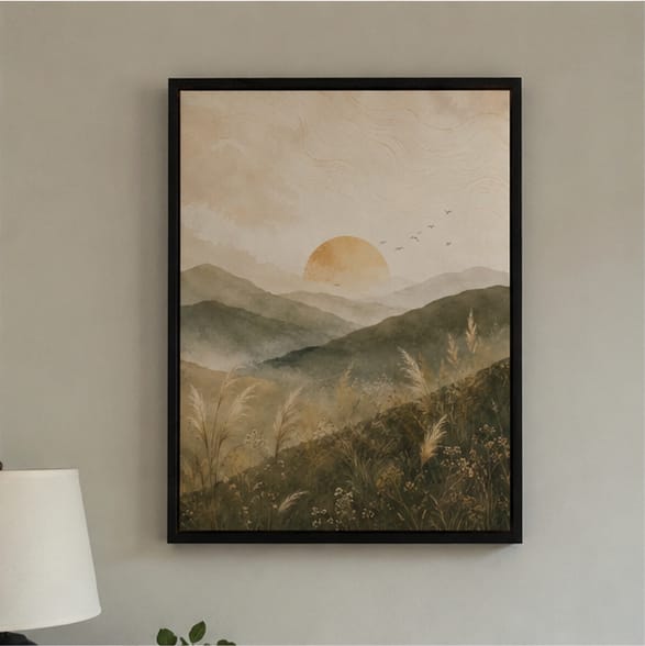 Customer photo review of Neutral Mountain Sunrise Canvas