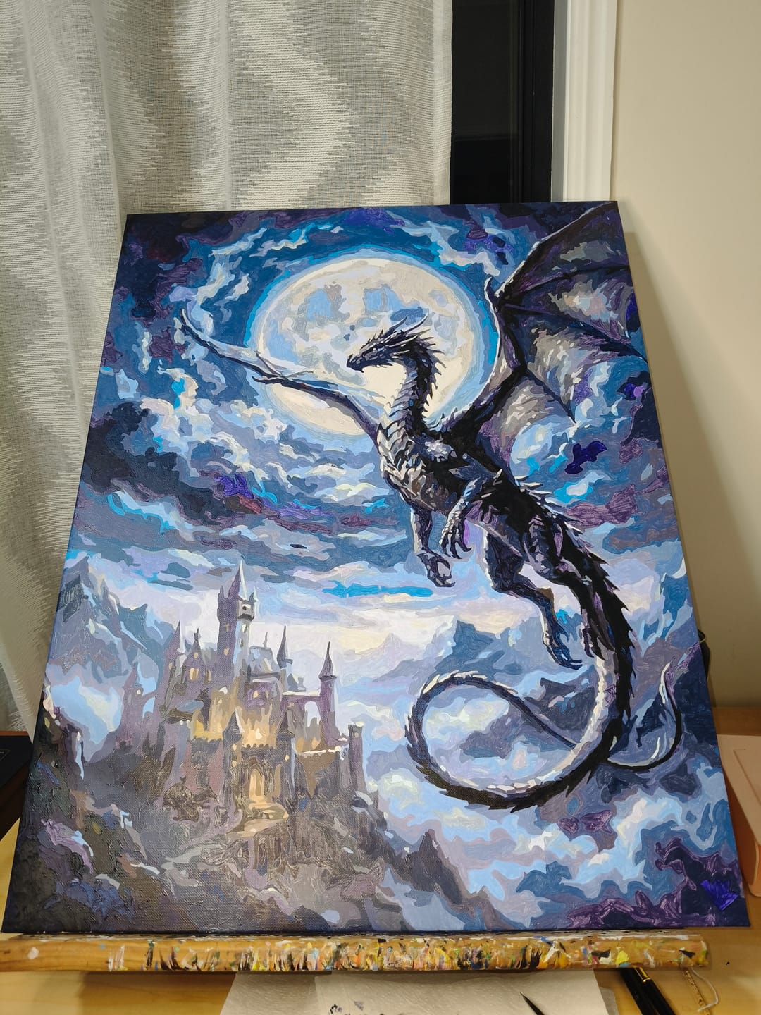 Customer photo review of Dragon Misty Mountain Castle Moonlight (80 Color Paint by Numbers)