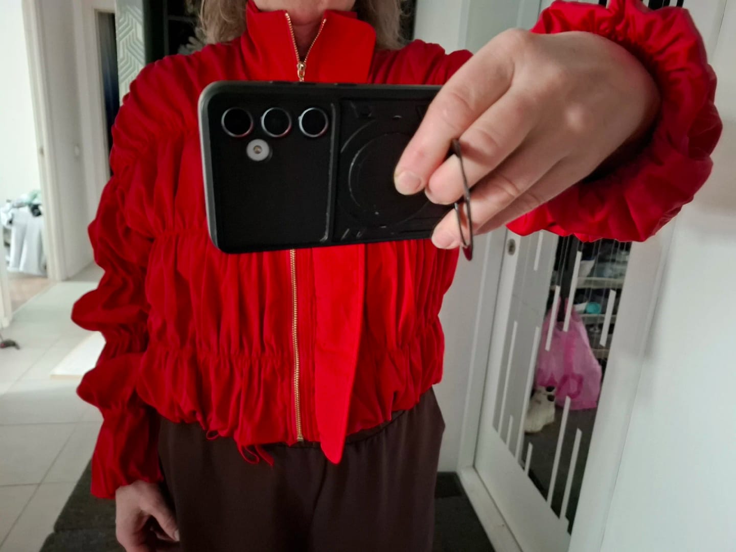 Customer photo review of Sarah Ruched Zip Jacket