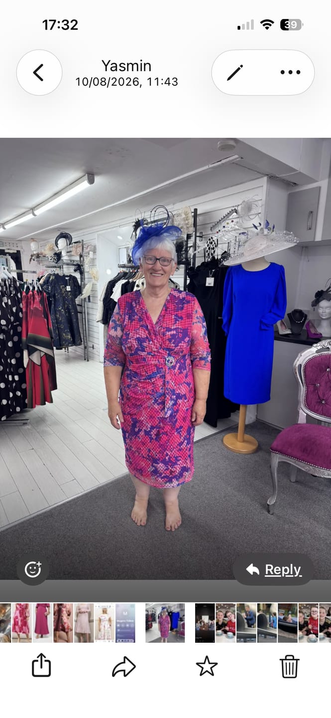 Customer photo review of Via Veneto - Crosshatch Pattern Buckle Dress - Magenta - V419