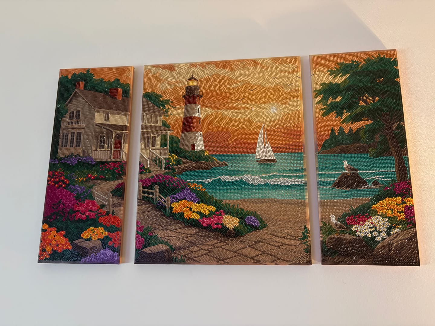 Customer photo review of Eventide at the Lighthouse Crystal Art Canvas Triptych