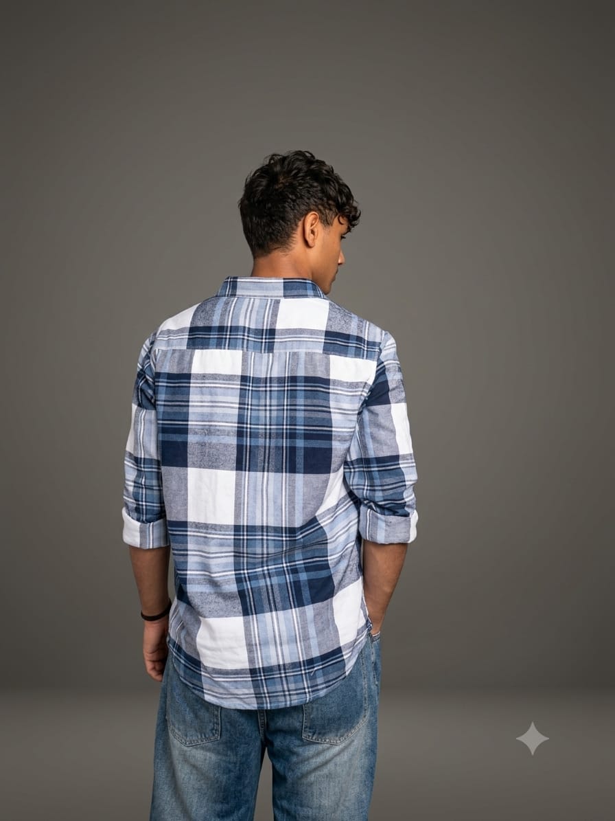 Customer photo review of Blue Macro Checks Shirt 100% Cotton