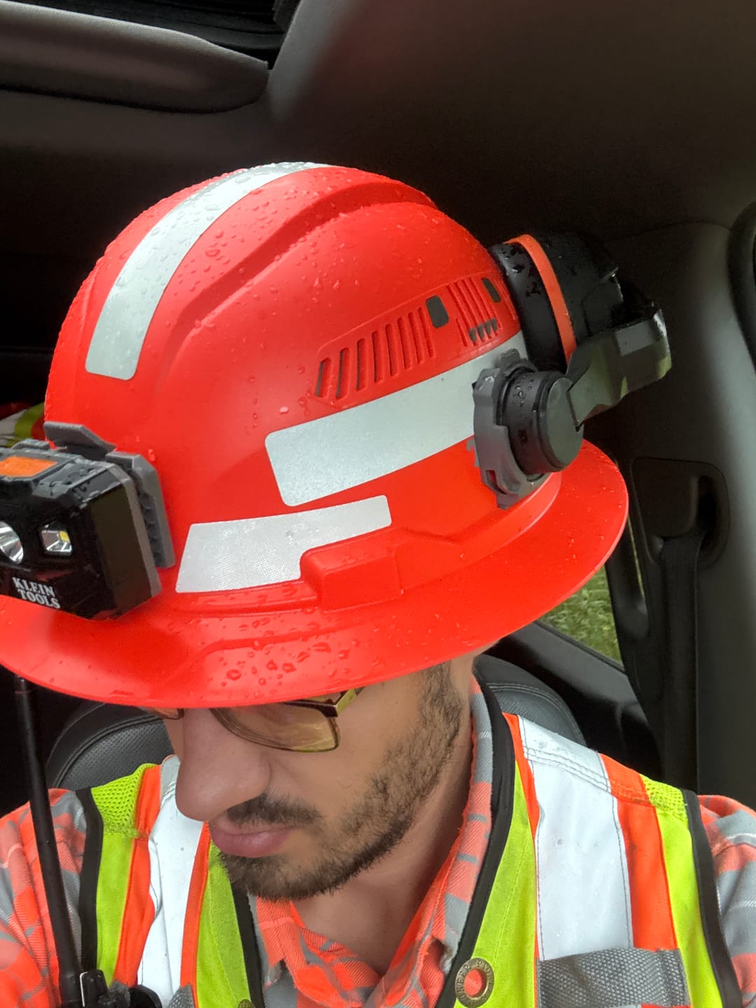 Customer photo review of Klein Tools 60931 Hard Hat, Vented, Full Brim Style, High Visibility Orange