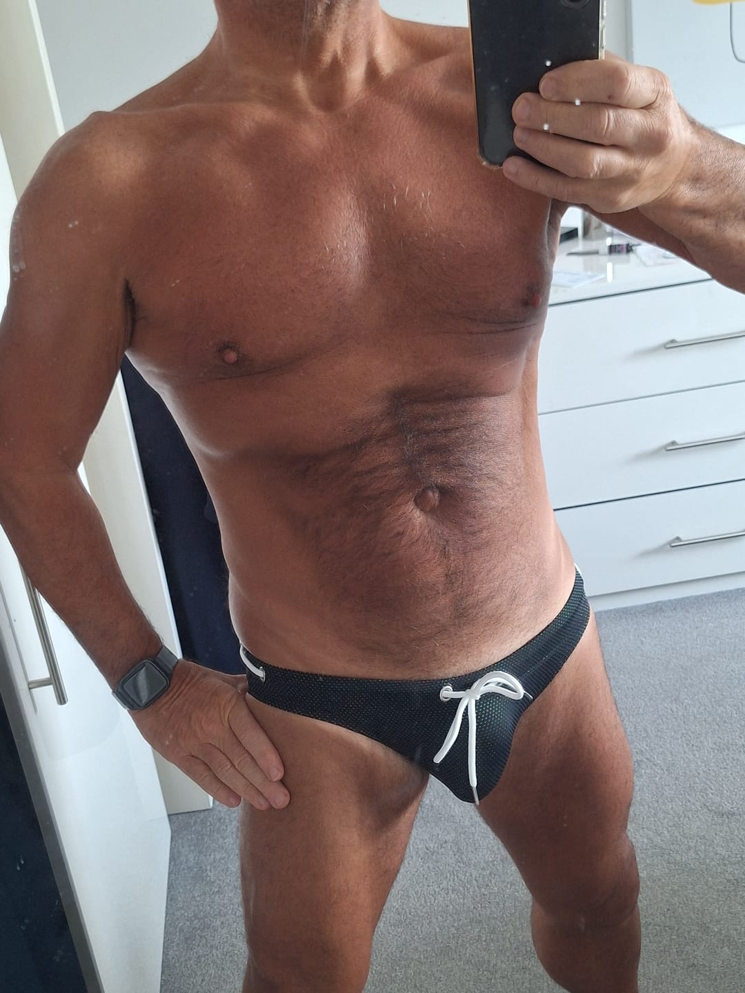 Customer photo review of Mens U Convex Pouch Drawstring Solid Swimming Briefs