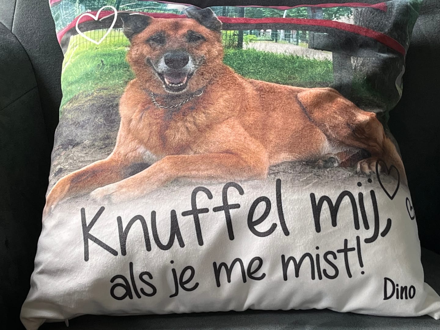 Customer photo review of Knuffel mij als je me mist - Gepersonaliseerde kussen