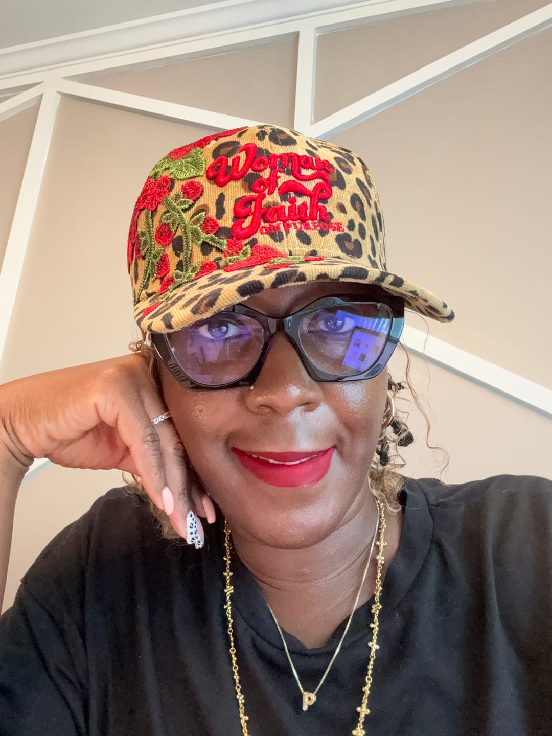 Customer photo review of Woman Of Faith On Purpose Floral Hat | Leopard
