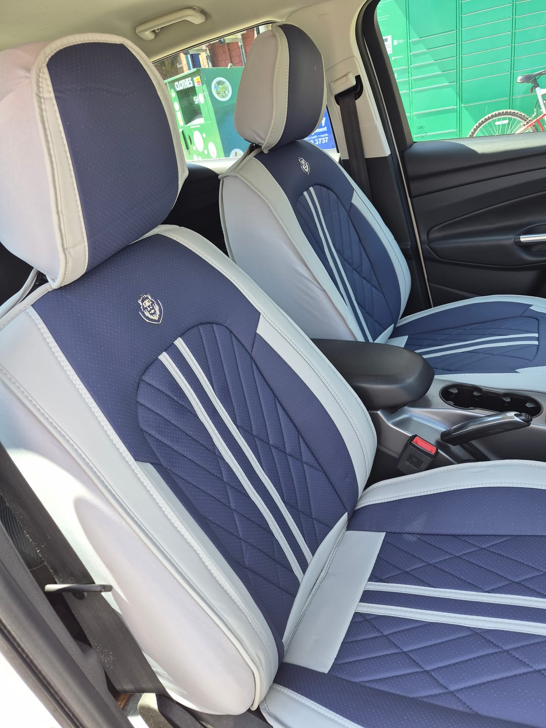 Customer photo review of Blue & Gray Car Seat Covers