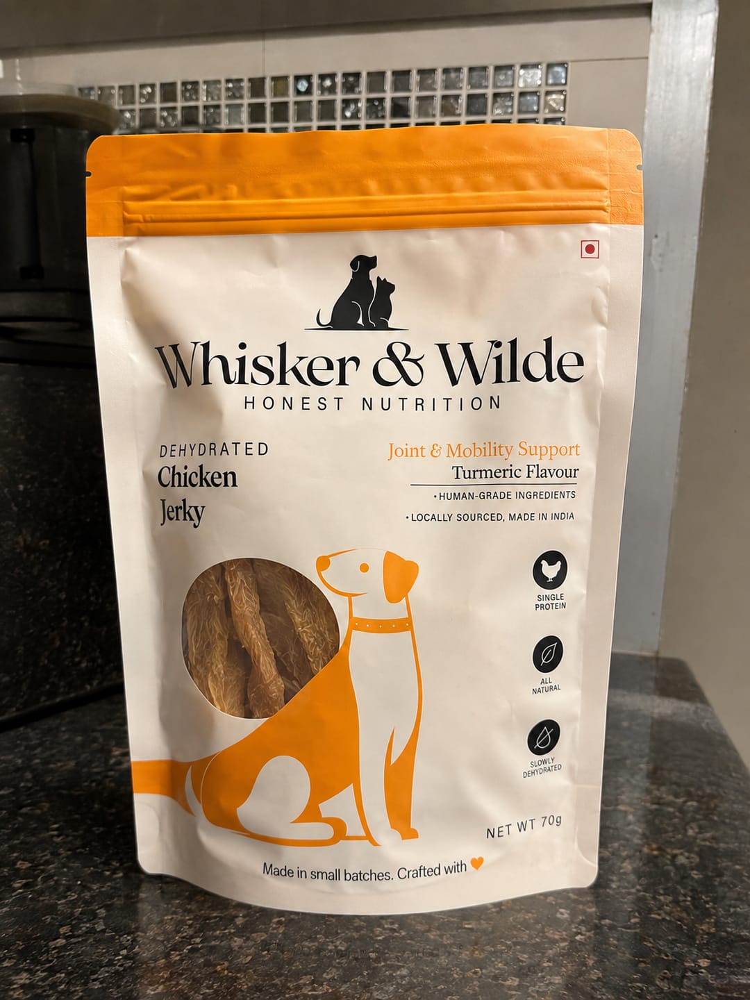 Customer photo review of Dehydrated Chicken Jerky – Turmeric (Dog)