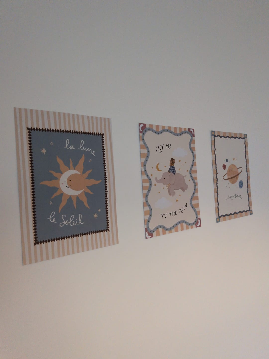Customer photo review of Celestial Moon, Sun & Planets – Nursery & Kids Wall Art Set of 3