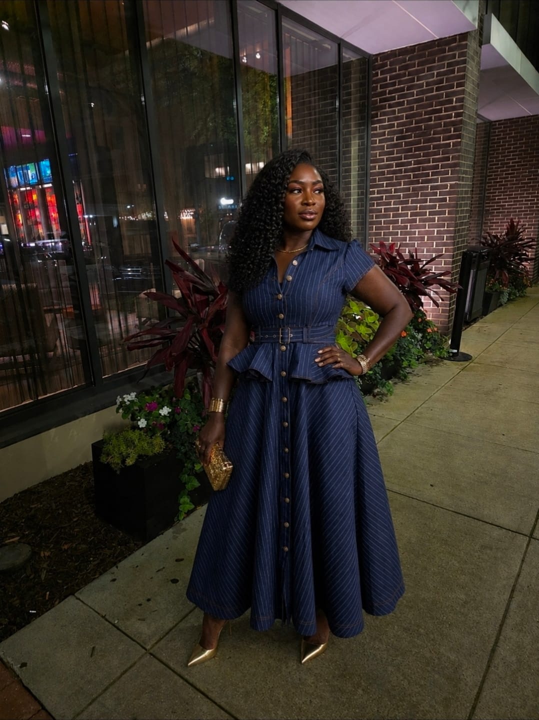 Customer photo review of Grace Denim Pinstripe Dress