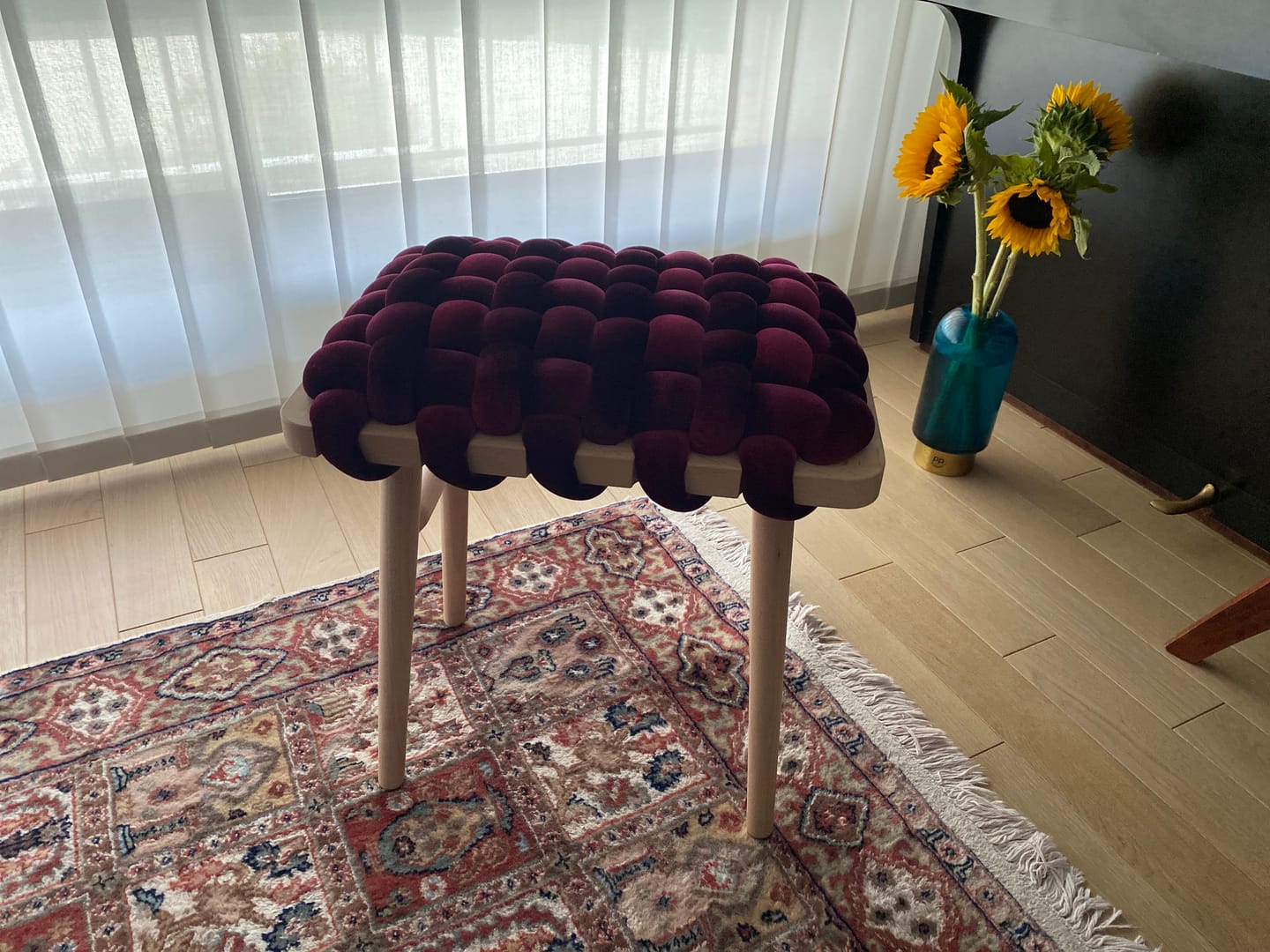 Customer photo review of Burgundy Woven Stool