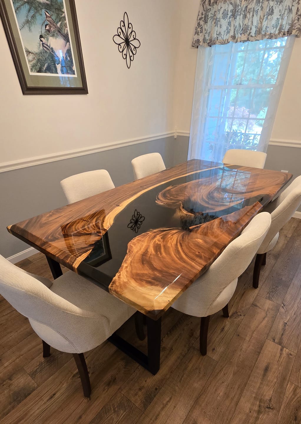 Customer photo review of Elegant Modern Walnut River Table in Translucent Black Gloss Resin CRT-295