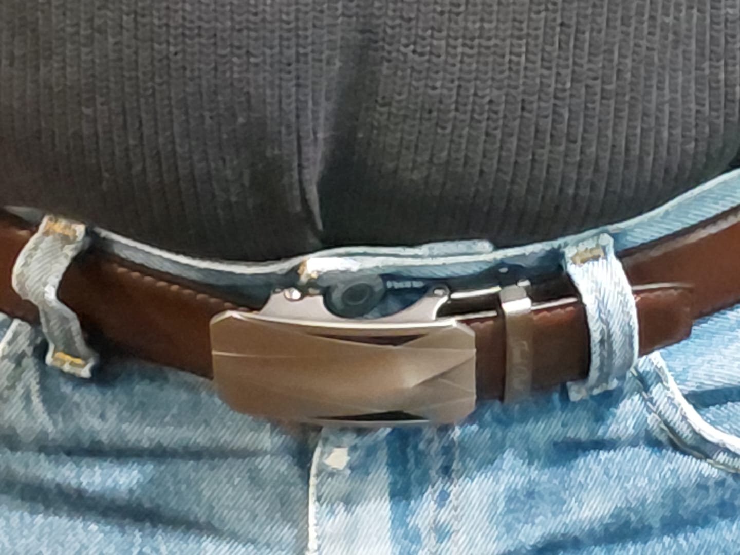 Customer photo review of Jack Belt® Men's Full Grain Leather Belt Strap - Plain Brown (PLBR)