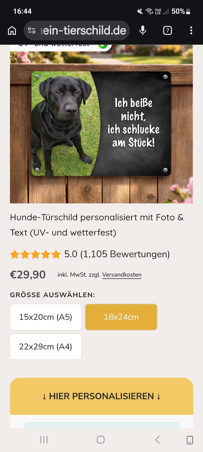 Customer photo review of Hunde-Türschild personalisiert mit Foto & Text (UV- und wetterfest)